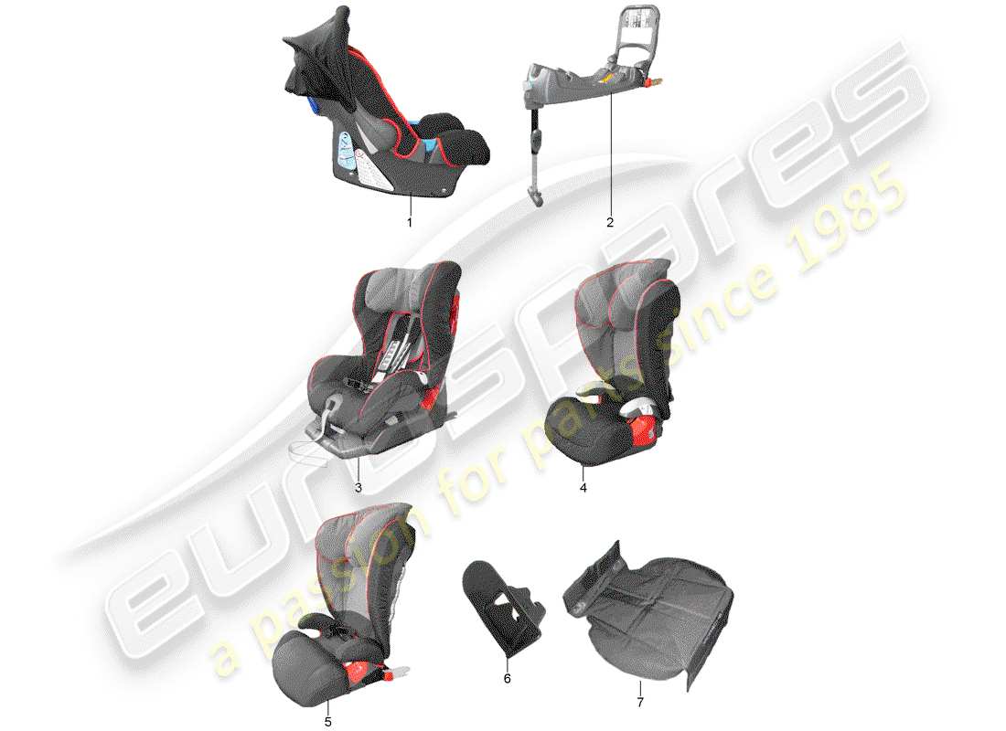porsche 2019 (tequipment 98x/99x) child seat part diagram