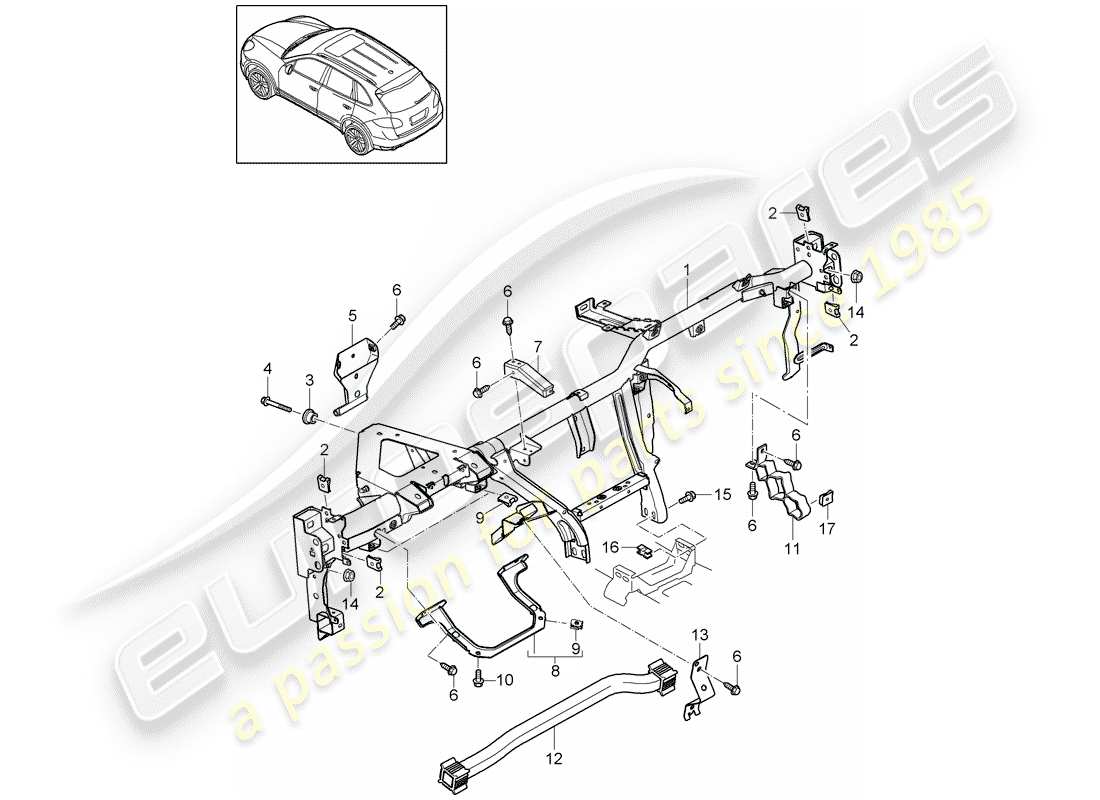 porsche cayenne e2 (2018) retaining frame parts diagram