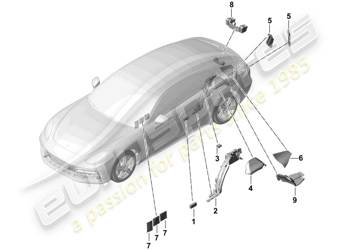 porsche 2020 (panamera 971-1) sound absorber parts diagram