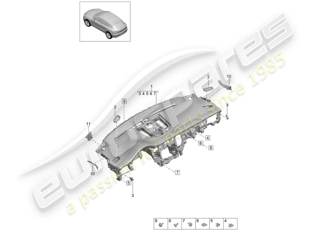 porsche 2019 (macan) dash panel trim part diagram