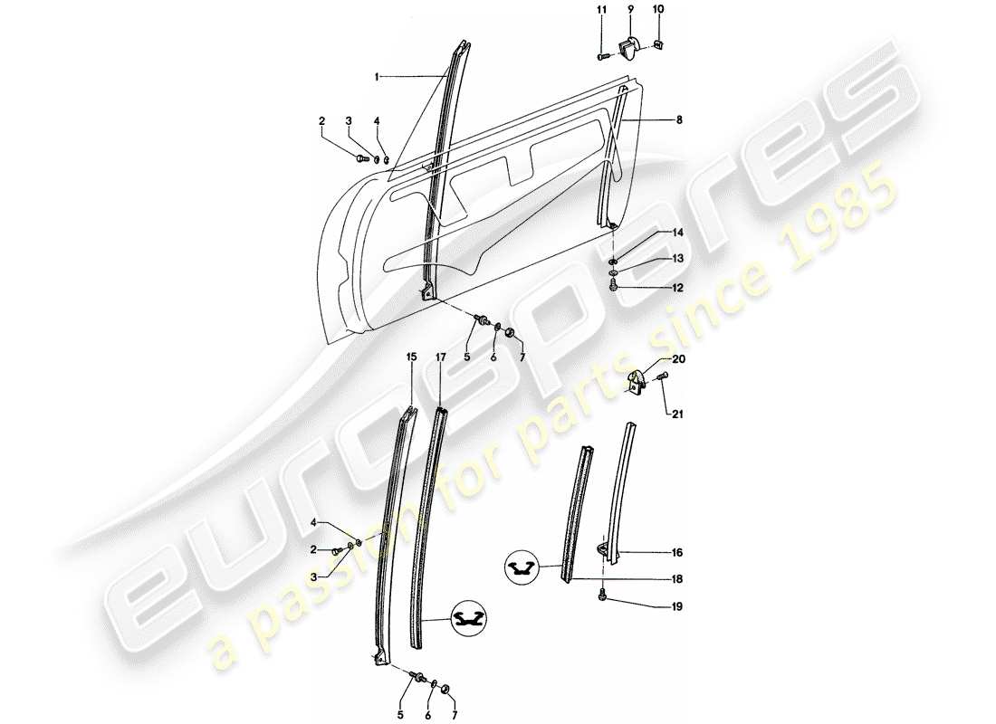 porsche 1970 (914) window frame part diagram