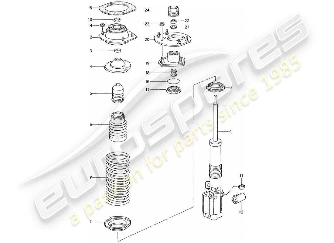 porsche 1995 (993) suspension - shock absorber strut part diagram