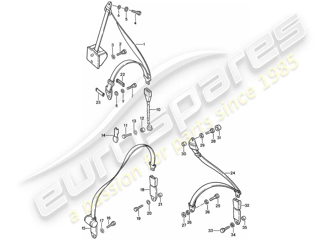 porsche 1982 (928) seat belt part diagram