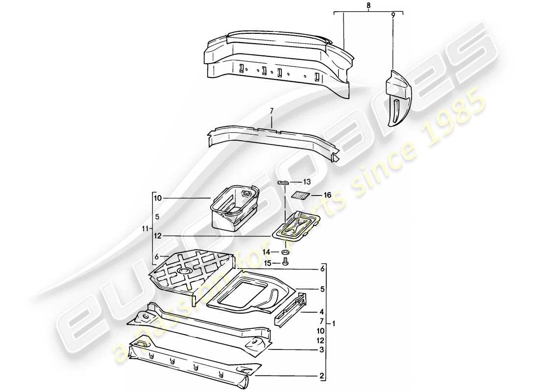 porsche 1982 (928) frame - rear end part diagram