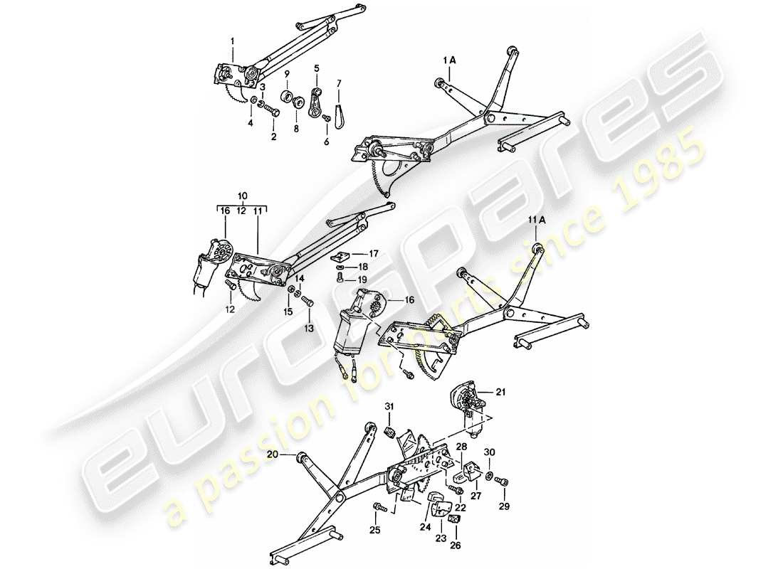 porsche 911 (1980) window regulator - mechanical - see tpi - group: - 8 nr.5/80 - see illustration: - also use: - pos.11 parts diagram