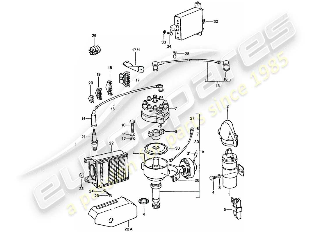 porsche 928 (1980) electrical components - engine part diagram