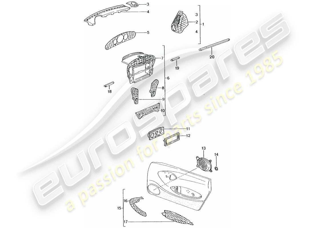 porsche 2004 (tequipment) passenger compartment parts diagram