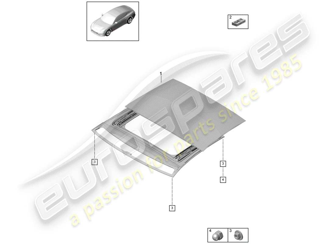 porsche 2018 (panamera 971-1) glass sliding roof part diagram
