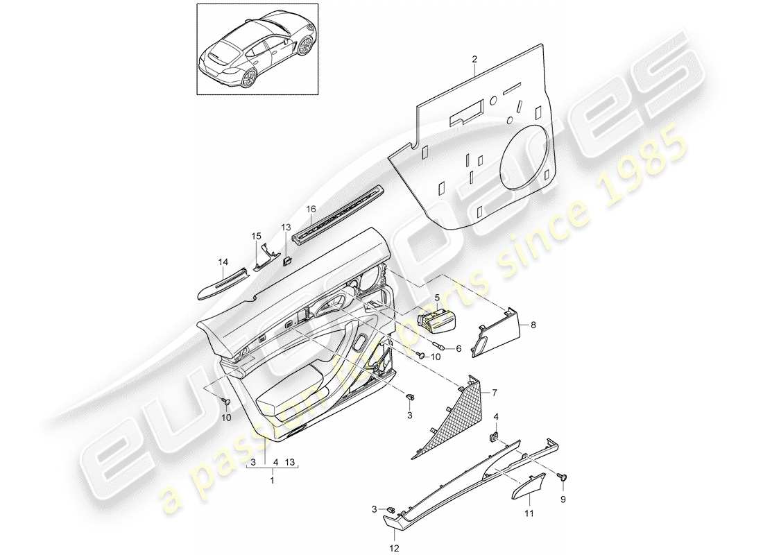 porsche 2011 (panamera 970) door panel part diagram
