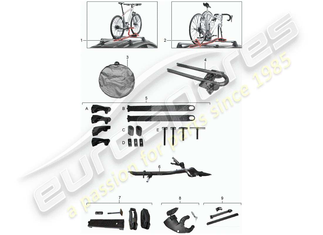 porsche 2016 (tequipment macan) bicycle carrier part diagram