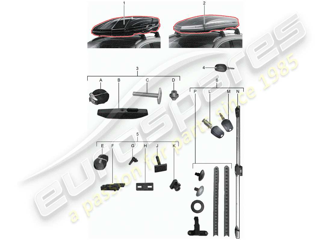 porsche 2016 (tequipment macan) roof box part diagram