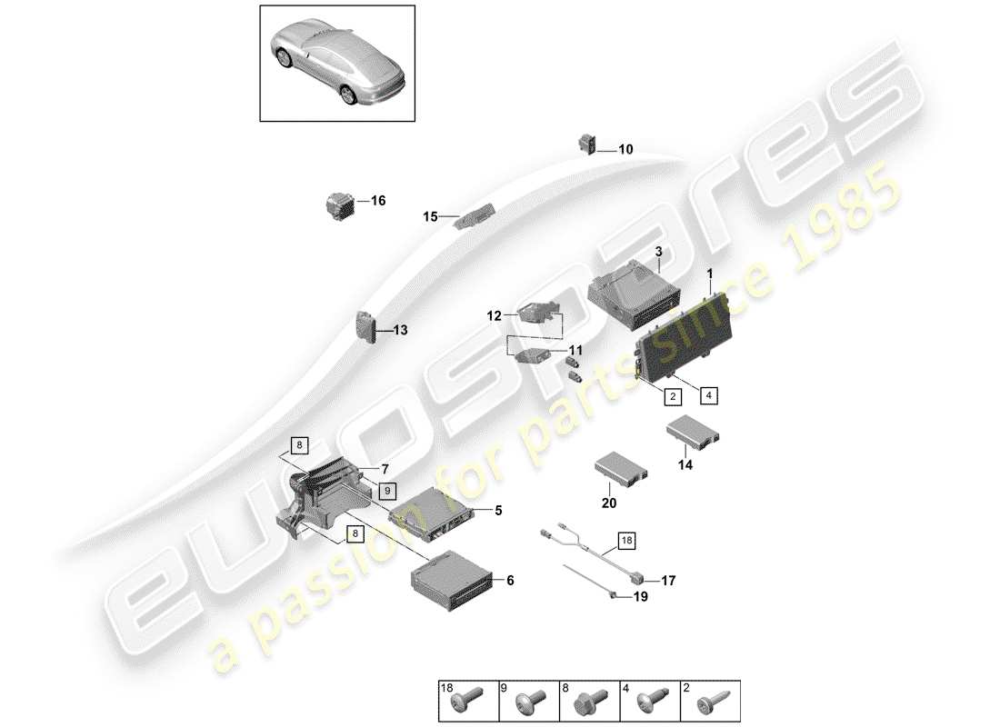 porsche panamera 971 (2018) central computer part diagram