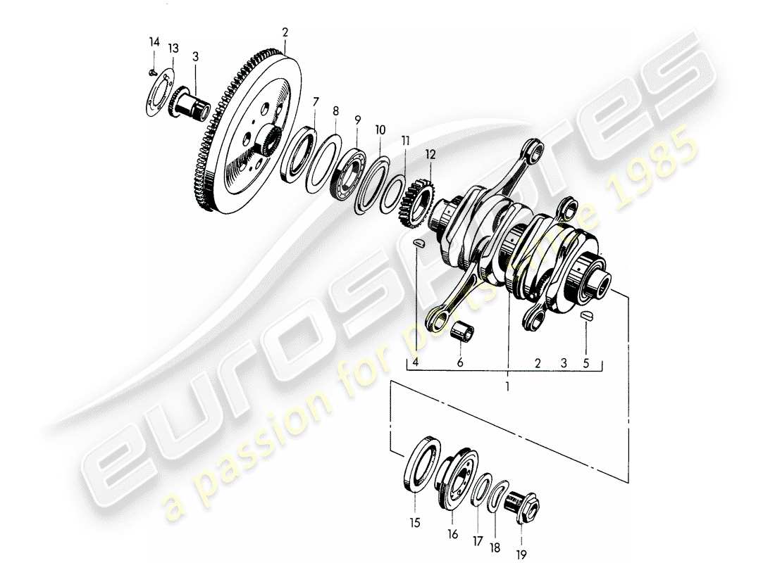 porsche 1955 (356/356a) crankshaft - m 90 501 >> 91 000 part diagram