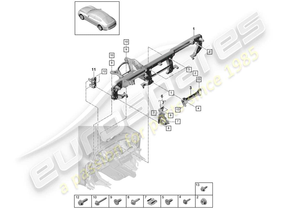 porsche panamera 971 (2018) mounting bracket part diagram