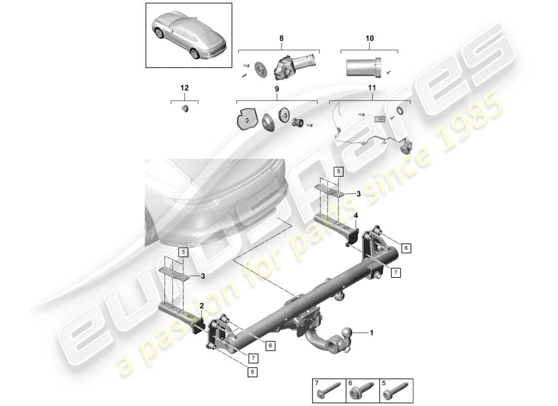 porsche 2018 (panamera 971-1) tow hitch part diagram
