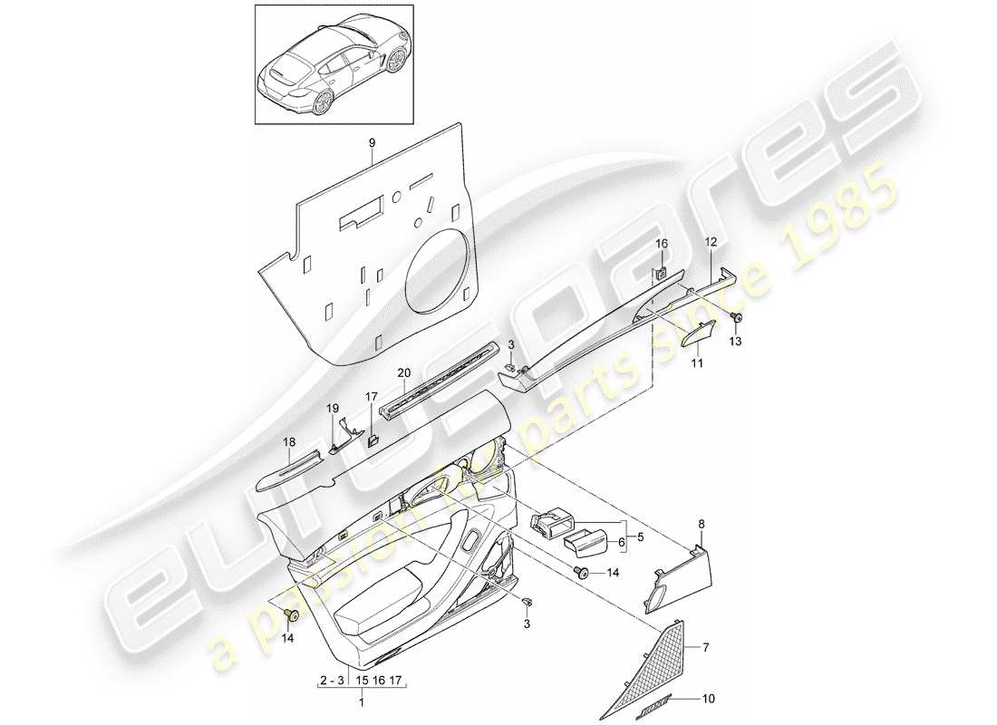 porsche panamera 970 (2013) door panel part diagram