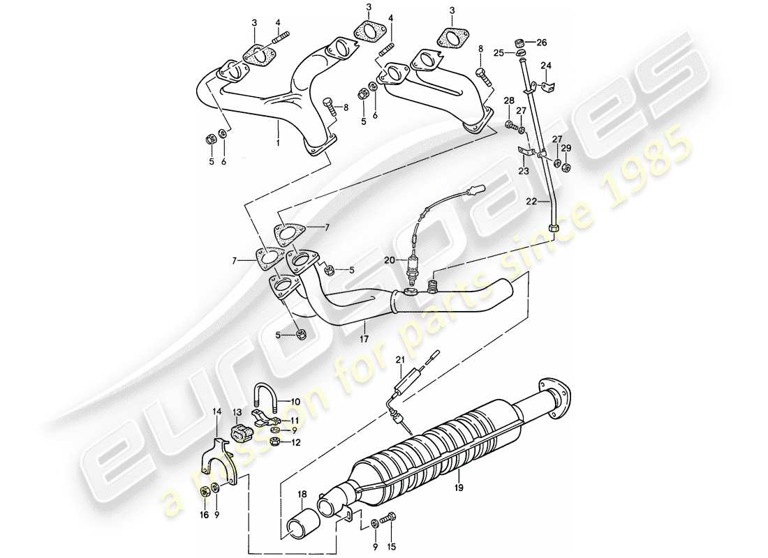 porsche 1988 (924s) exhaust system - catalyst parts diagram