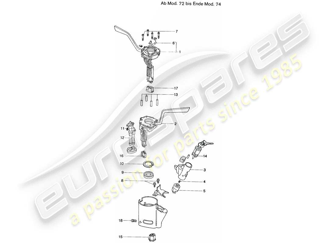 porsche 1970 (914) steering column switch - d - mj 1972>> - mj 1974 part diagram