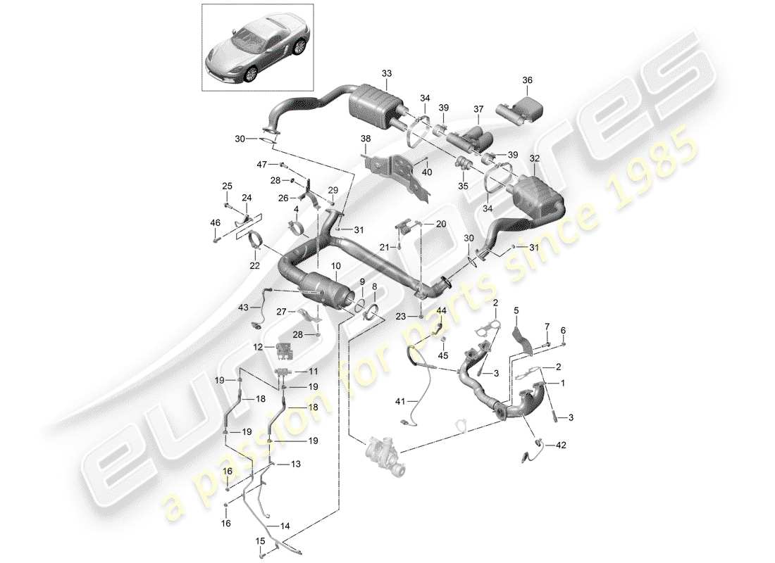 porsche 2018 (718 boxster) exhaust system part diagram