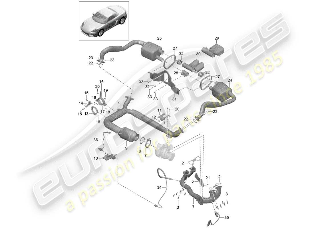 porsche 2018 (718 boxster) exhaust system part diagram