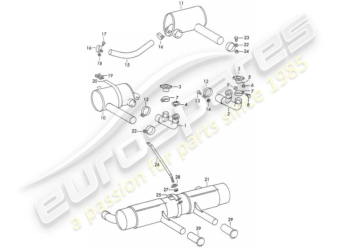 porsche 1964 (356b/356c) exhaust system parts diagram