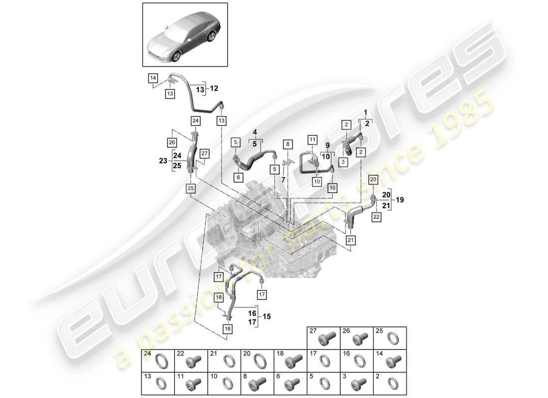 porsche 2020 (panamera 971-1) water cooling for parts diagram