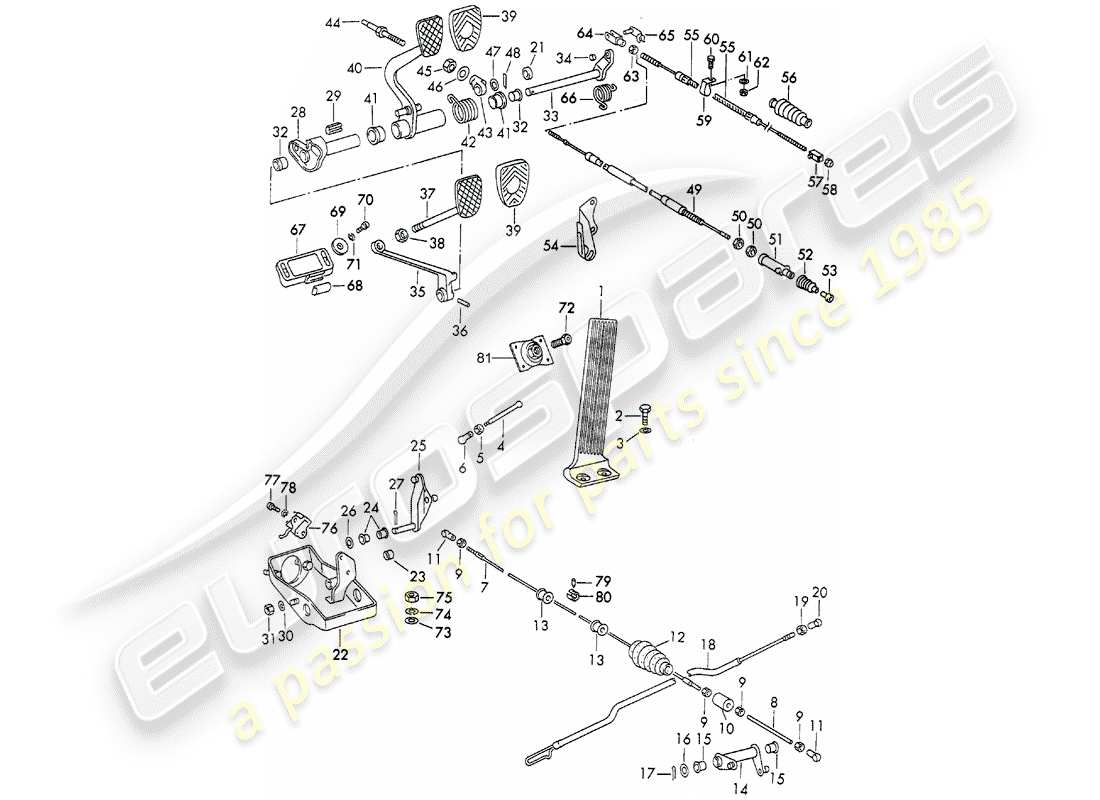 porsche 1970 (911) pedals - for vehicles with - manual gearbox part diagram