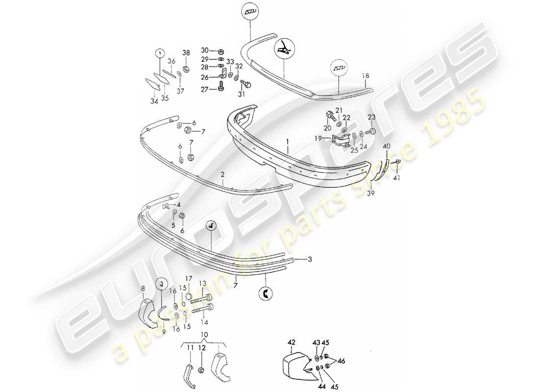 porsche 1970 (911) bumper part diagram