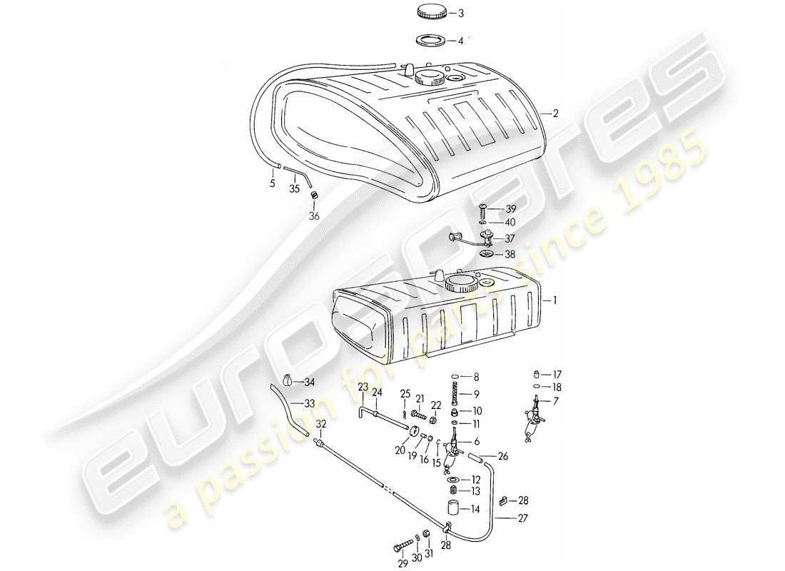 porsche 1956 (356/356a) fuel tank parts diagram