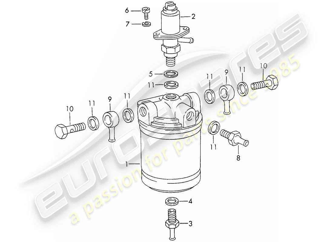 porsche 1970 (911) repair material - for - fuel filter - - bosch - part diagram