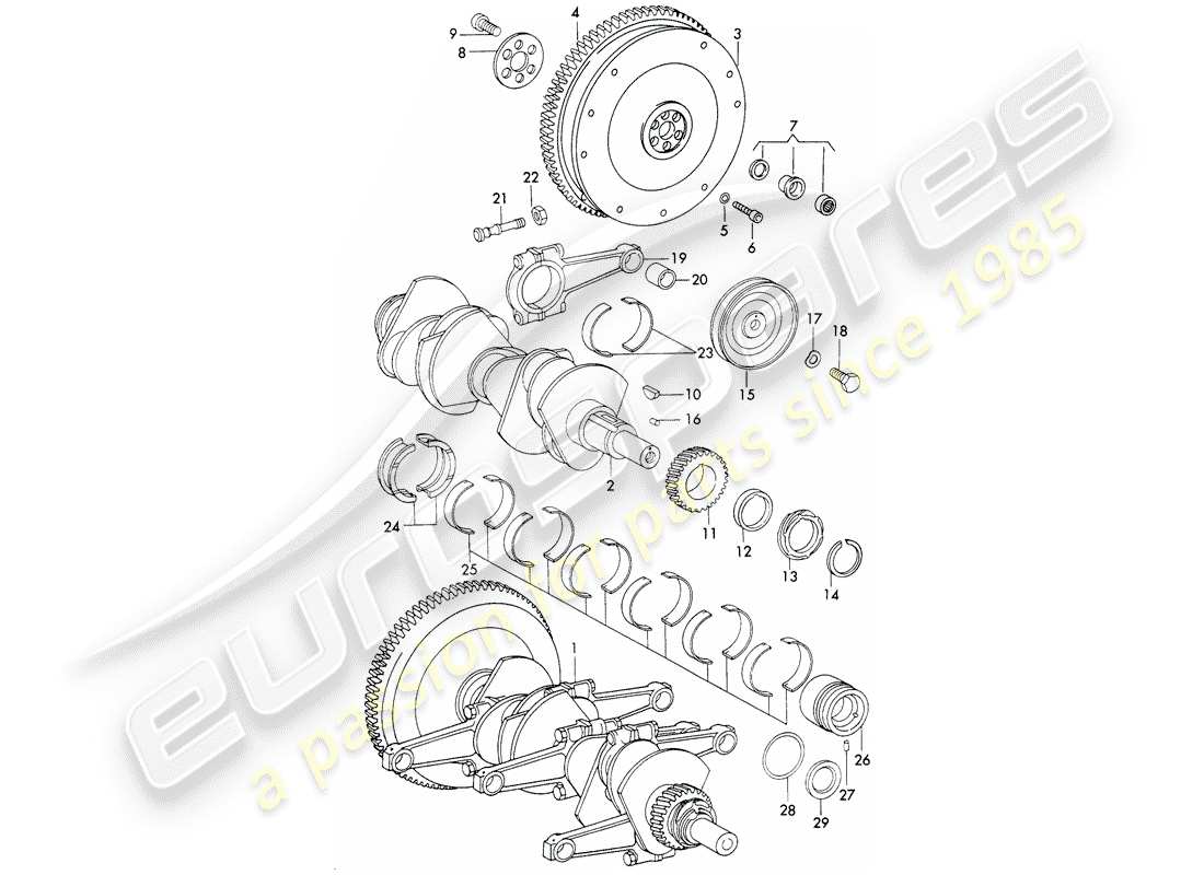 porsche 1970 (911) crankshaft - and - connecting rods part diagram