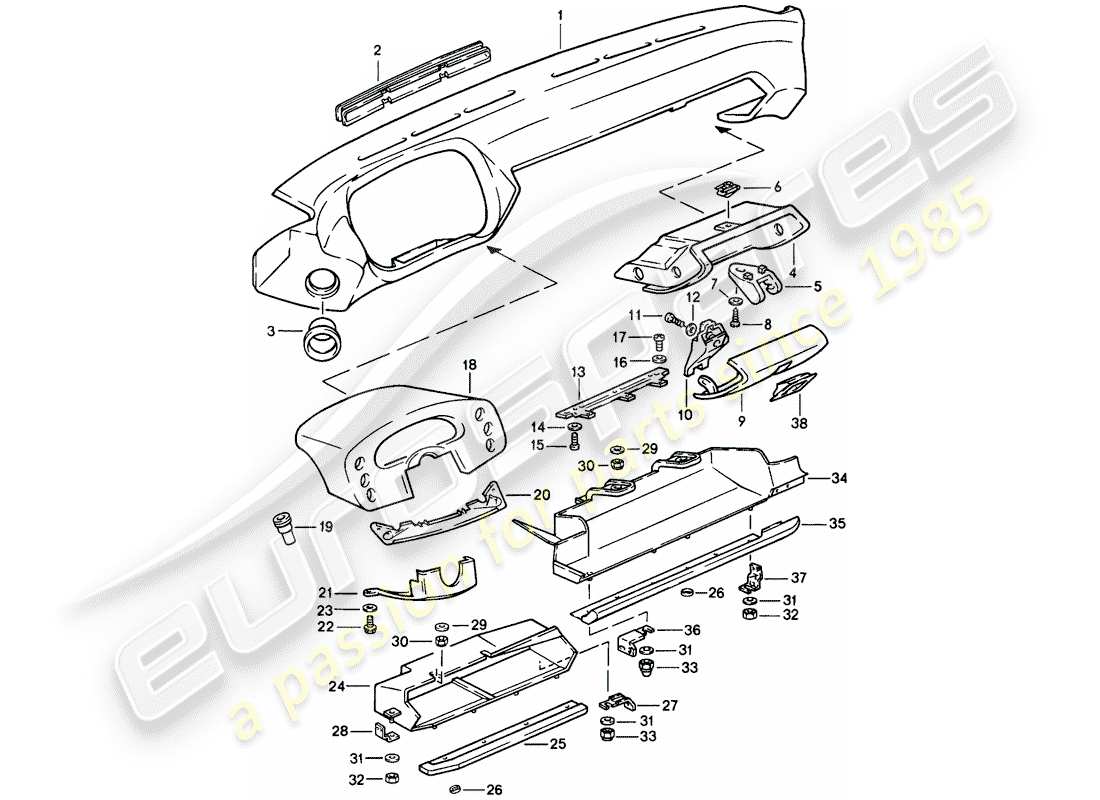 porsche 1981 (928) dashboard part diagram
