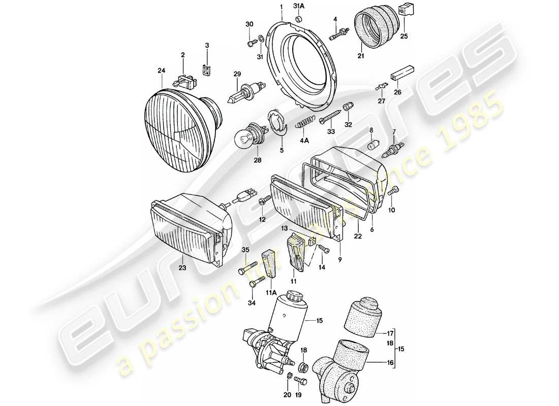 porsche 1983 (924) pop-up headlight - electric motor - for - pop-up headlight - additional headlight part diagram