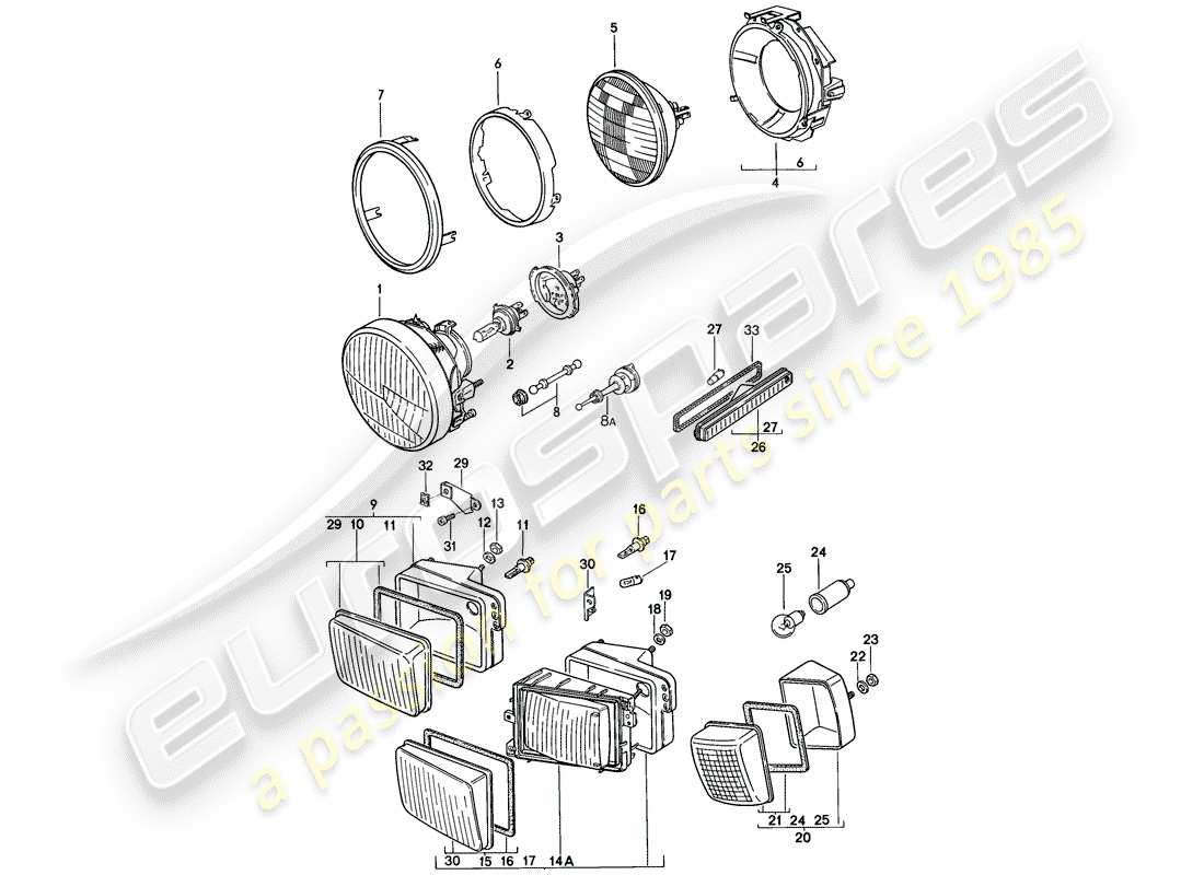 porsche 1981 (928) headlamp - turn signal - not for: - usa,cdn part diagram