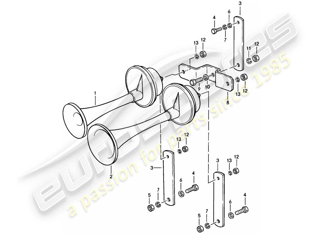porsche 1982 (928) fanfare horn part diagram