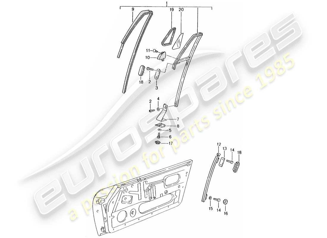 porsche 1994 (993) window frame part diagram