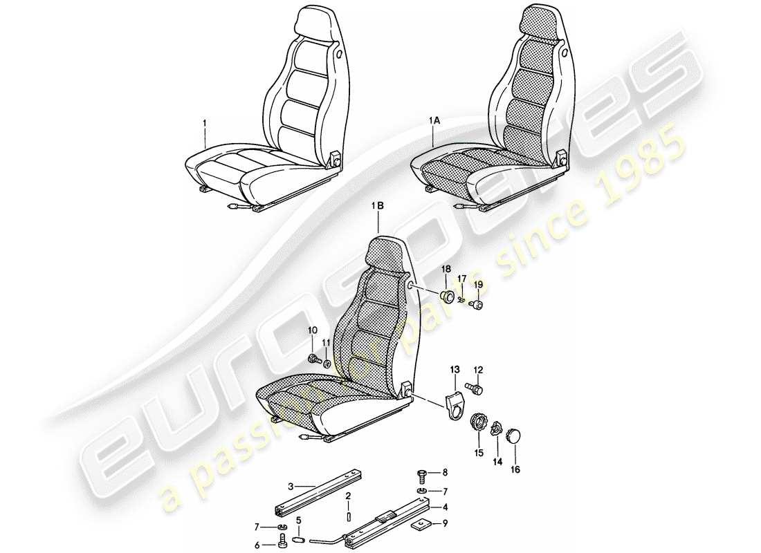 porsche 1981 (928) front seat - complete part diagram