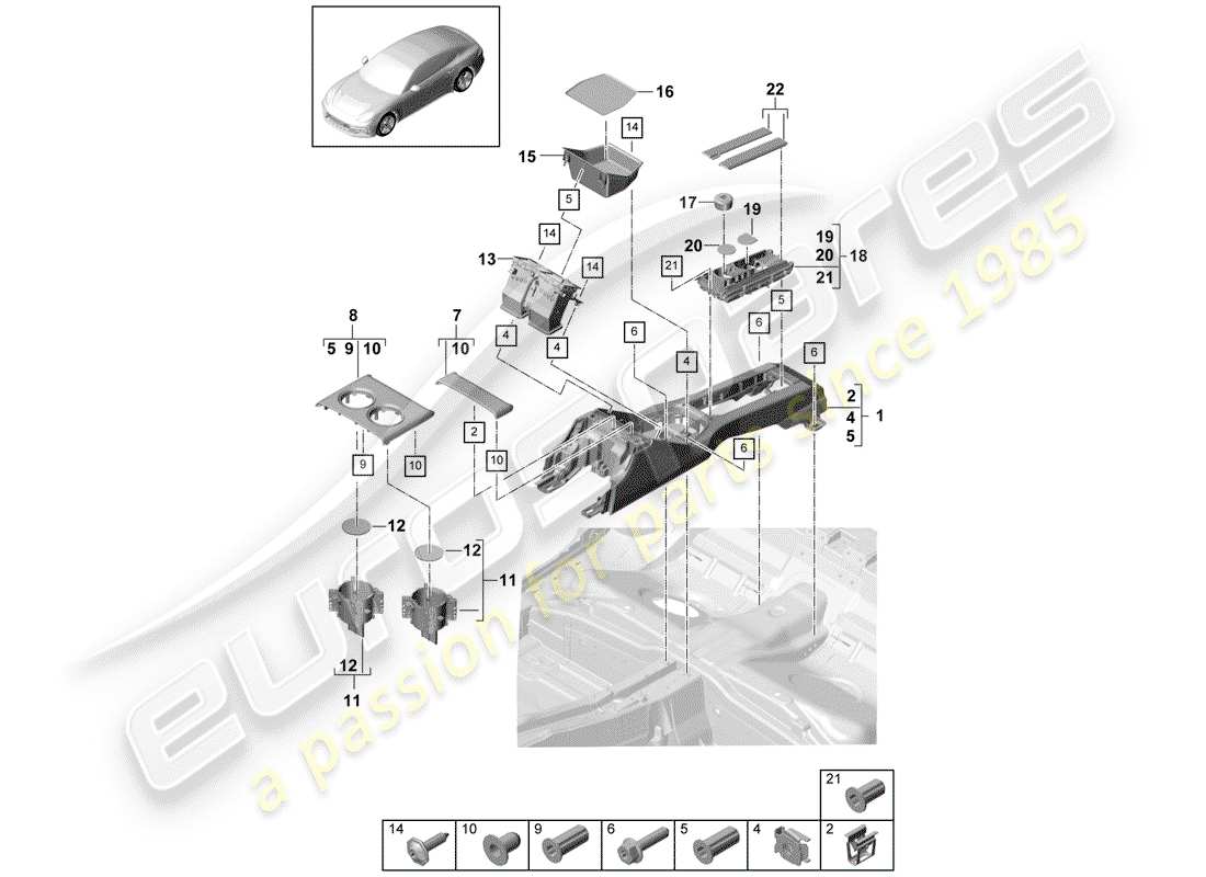 porsche 2020 (panamera 971-1) center console part diagram