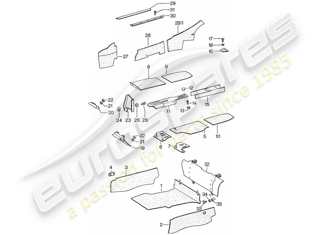 porsche 1977 (911) lining part diagram