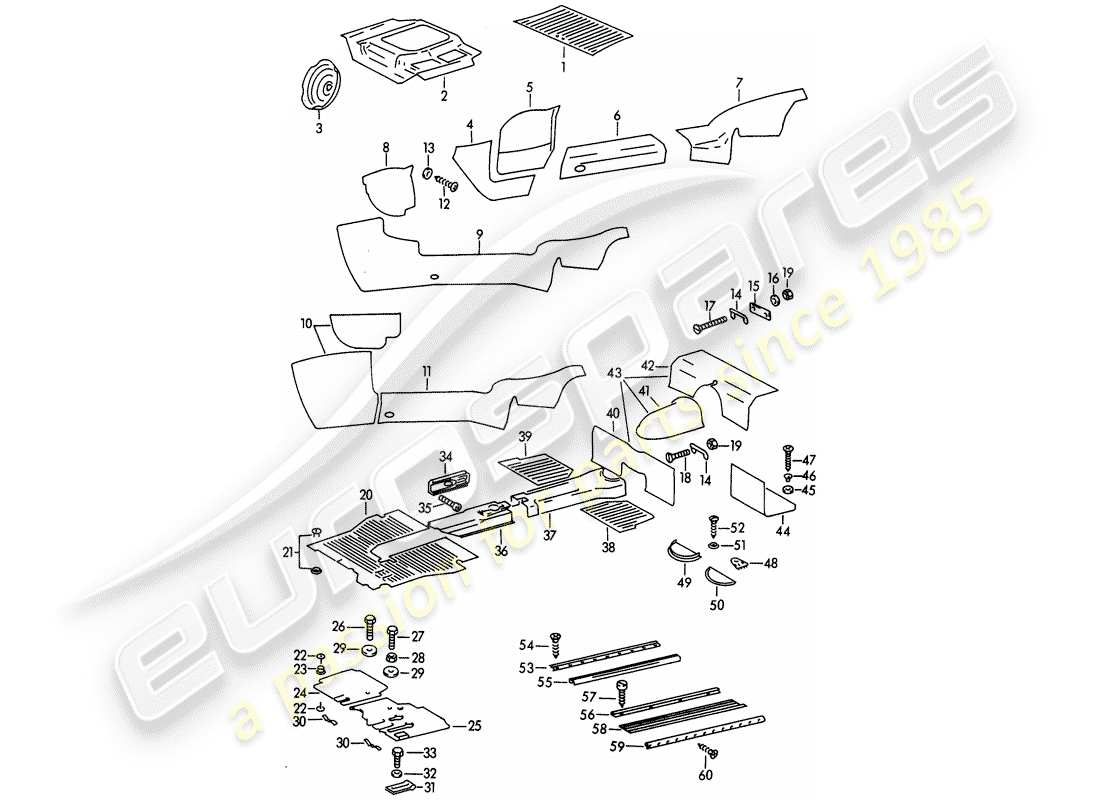 porsche 1961 (356b/356c) trims - footwell part diagram