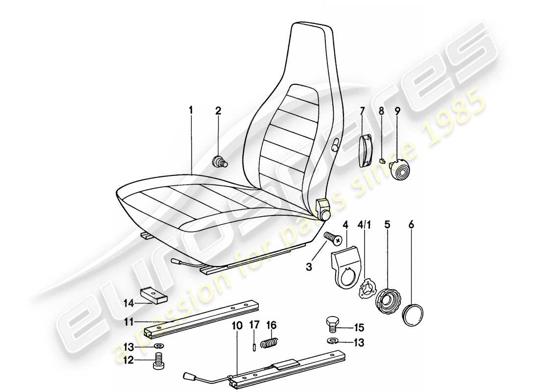 porsche 1977 (911) front seat - complete part diagram