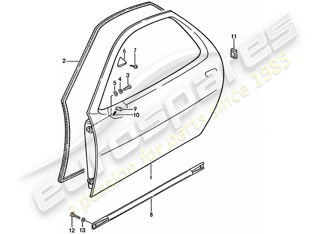 porsche 1993 (928) door shell part diagram