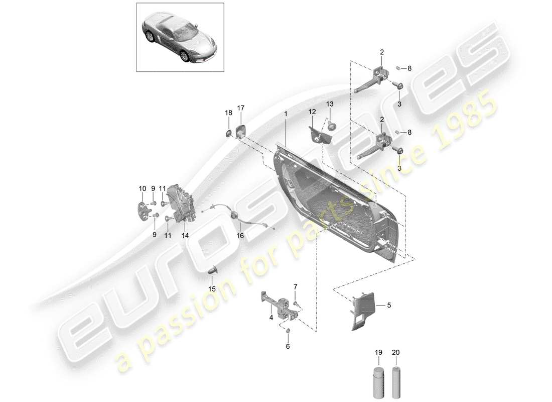 porsche 2019 (718 boxster) door shell part diagram