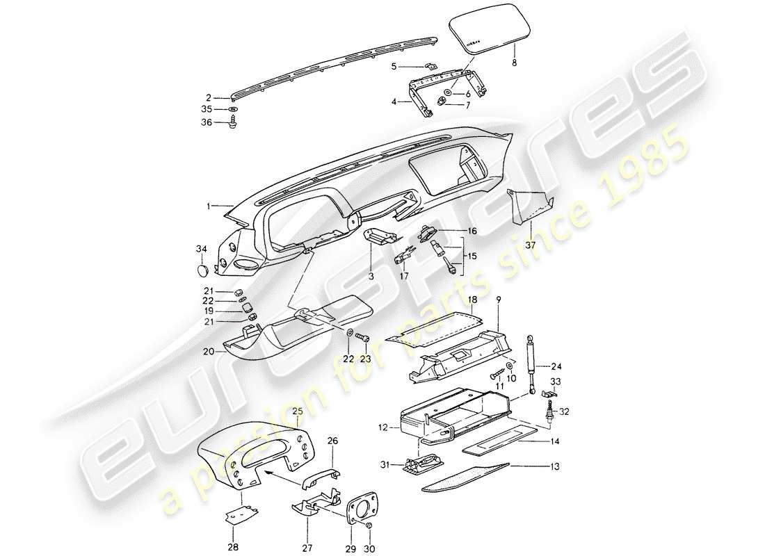 porsche 1992 (928) dash panel trim - for vehicles with - airbag - (passenger side) part diagram