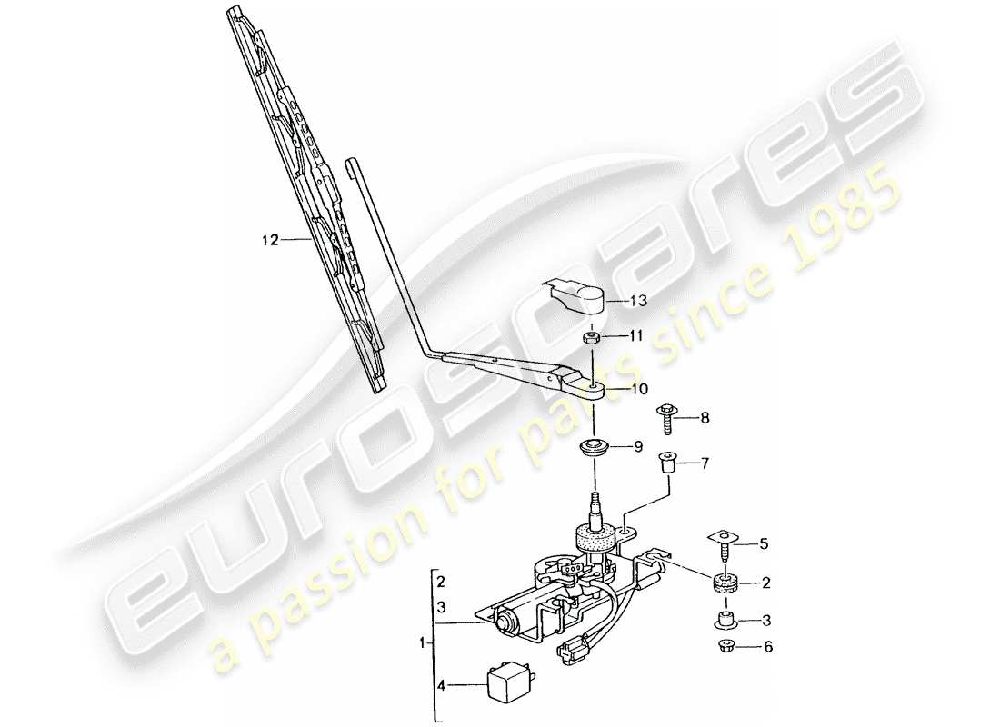 porsche 2005 (996 turbo / gt2) rear window wiper parts diagram