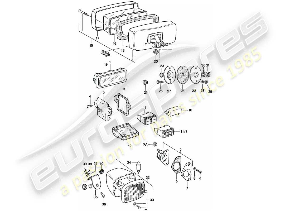 porsche 1982 (911) interior lights - fog lights part diagram
