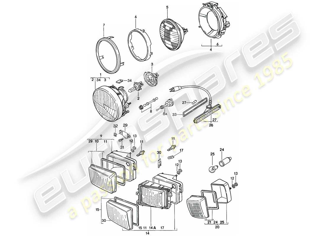 porsche 1983 (928) headlamp - turn signal part diagram