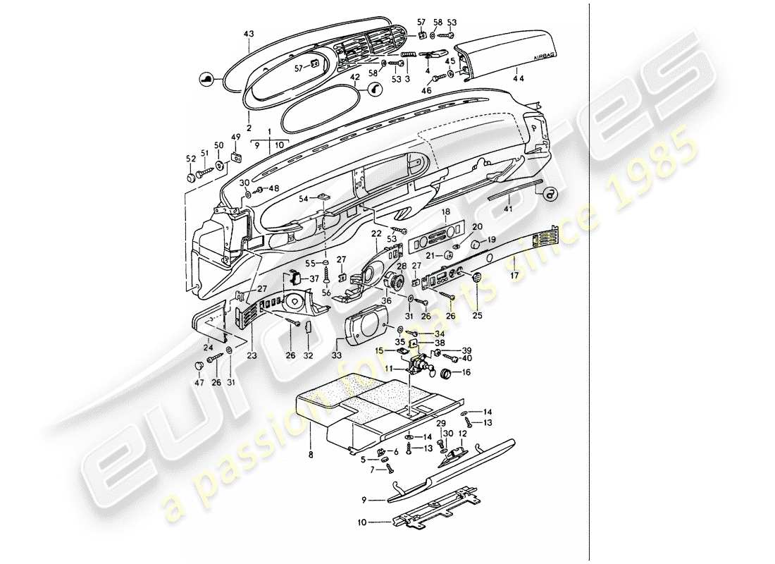 porsche 1988 (944) dash panel trim parts diagram