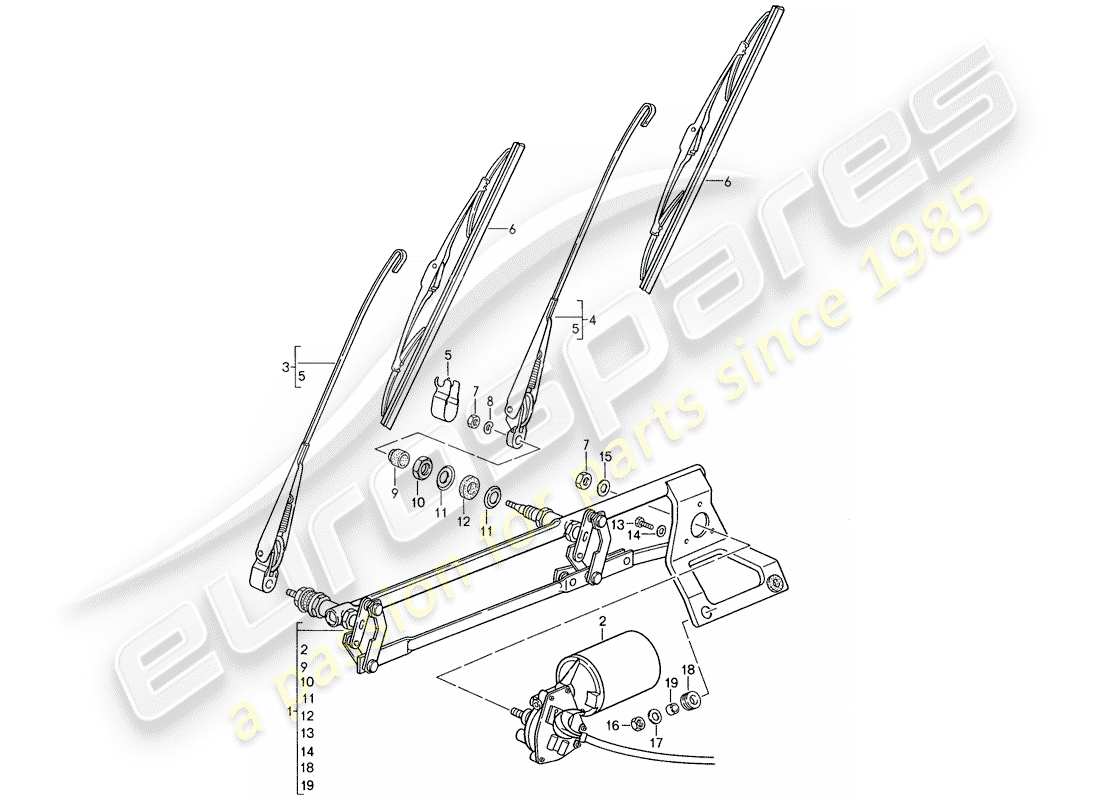 porsche 1987 (959) windscreen wiper system part diagram