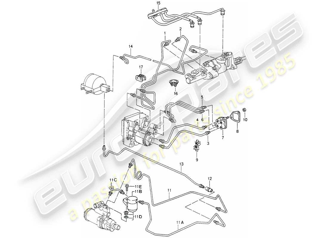 porsche 1994 (993) brake lines - front end - - d - mj 1995>> part diagram